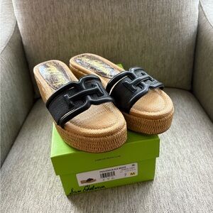 Sam Edelman Black and Tan Woven Mules